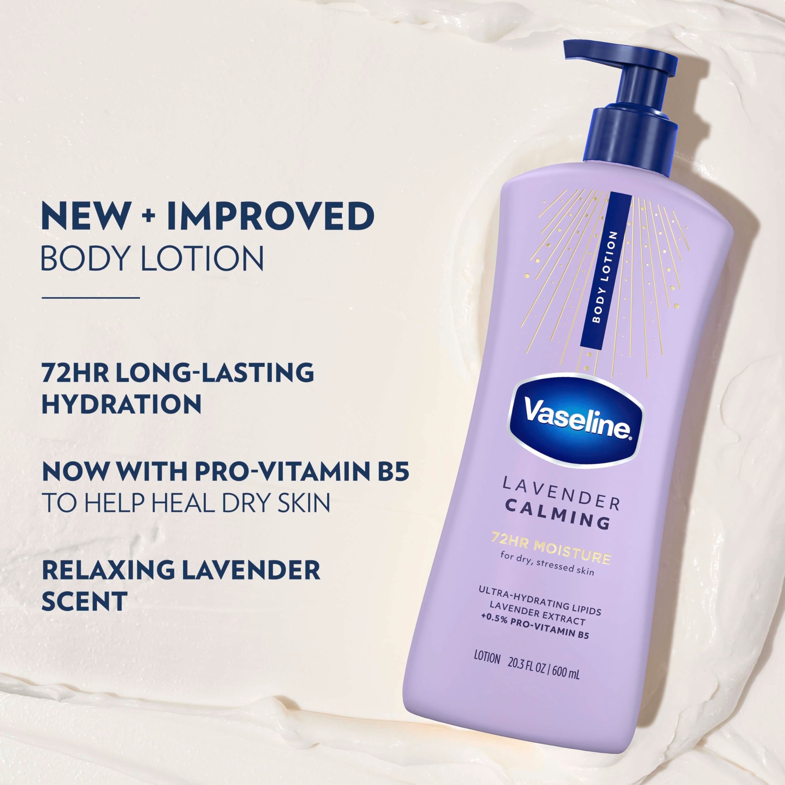 Vaseline Intensive Care Calm Healing Body Lotion for Dry Skin with Ultra-Hydrating Lipids and Lavender Extract to Heal Restore 20.3 oz