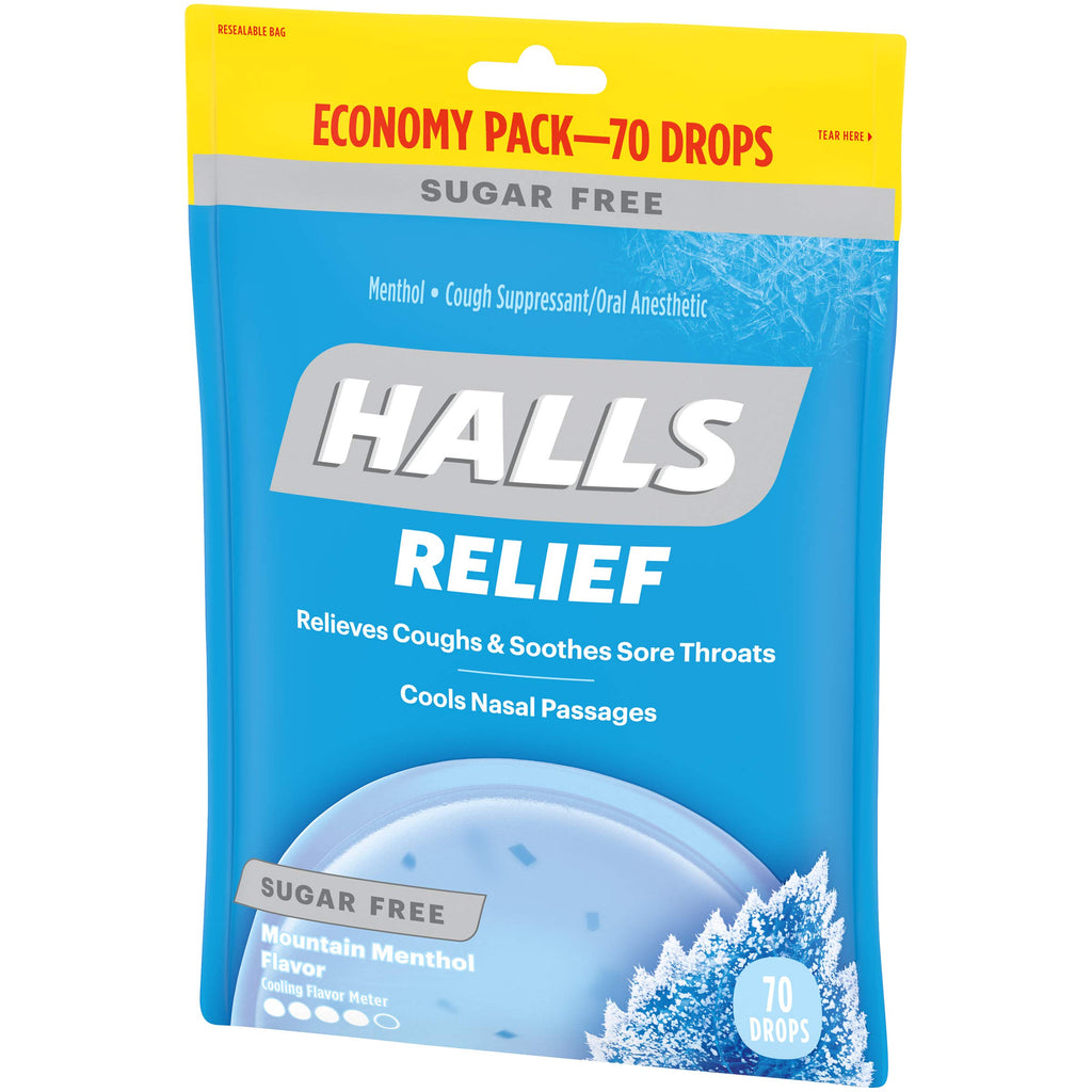 HALLS Relief Mountain Menthol Sugar Free Cough Drops, Economy Pack, 70 Drops