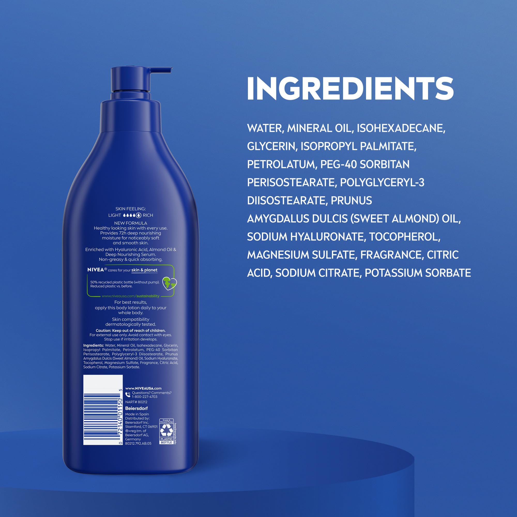 NIVEA Essentially Enriched Body Lotion for Very Dry Skin with Hyaluronic Acid, Almond Oil and Deep Nourishing Serum, 72-Hour Body Moisturizer, 33.8 Fl Oz Value Size Pump Bottle