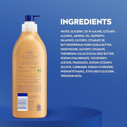 NIVEA Cocoa Butter Body Lotion for Dry Skin with Hyaluronic Acid, Cocoa Butter and Deep Nourishing Serum, 72-Hour Body Moisturizer, 16.9 Fl Oz Pump Bottle