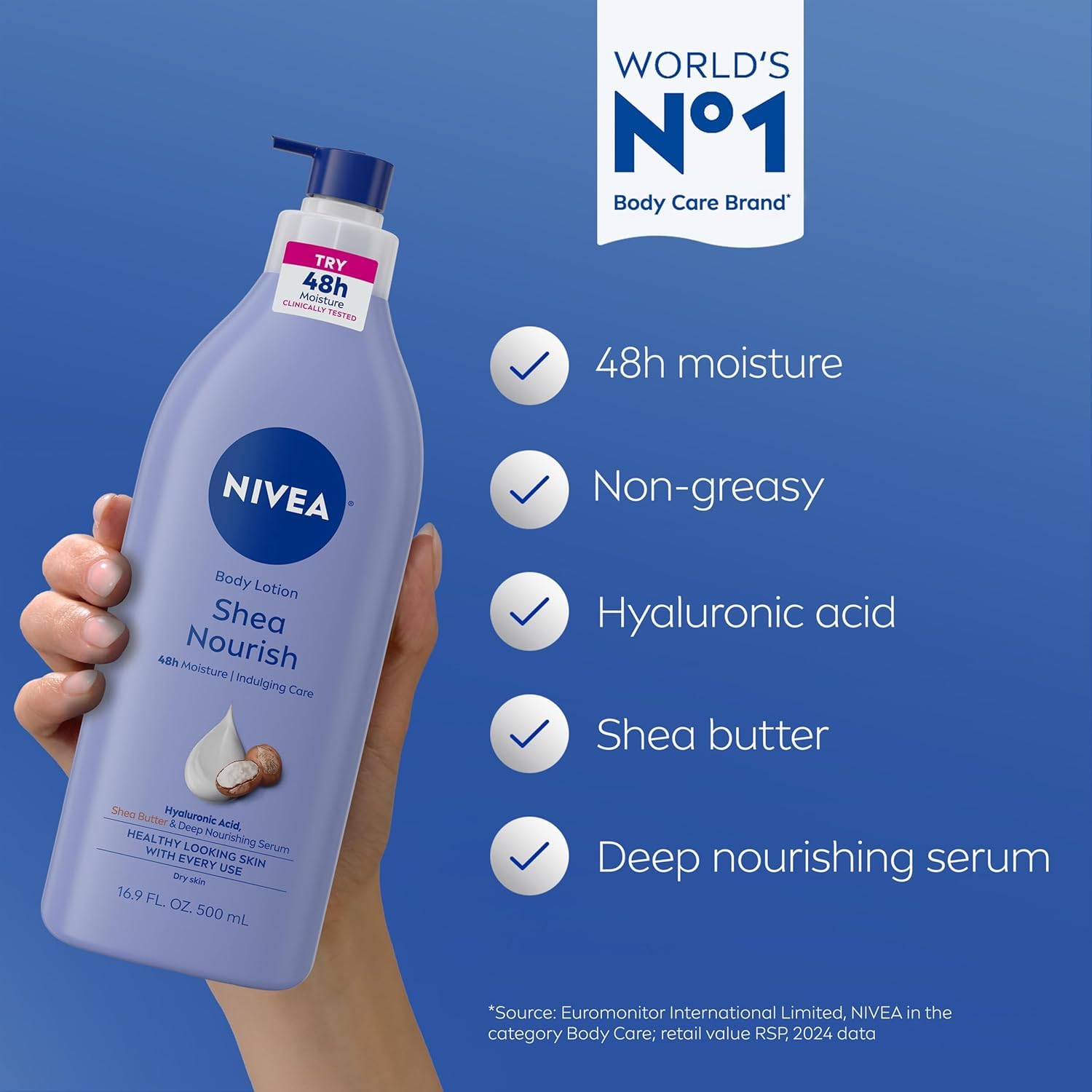 Nivea Shea Daily Moisture Body Lotion 16.9 Ounce Pump (Dry Skin) (500ml) (6 Pack) - Packaging May Vary