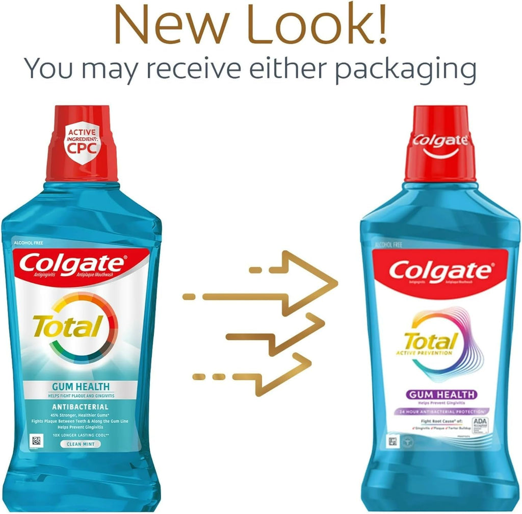 Colgate Total Gum Health Antiplaque Mouthwash, Clean Mint 16.90 oz (Pack of 7)