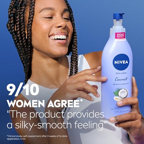 NIVEA Oil Infused Lotion Coconut and Monoi Oil Body Lotion for Women, Fast-Absorbing and Non-Greasy Coconut Scented Lotion Moisturizes for 48 Hours, 16.9 Fl Oz Pump Bottle