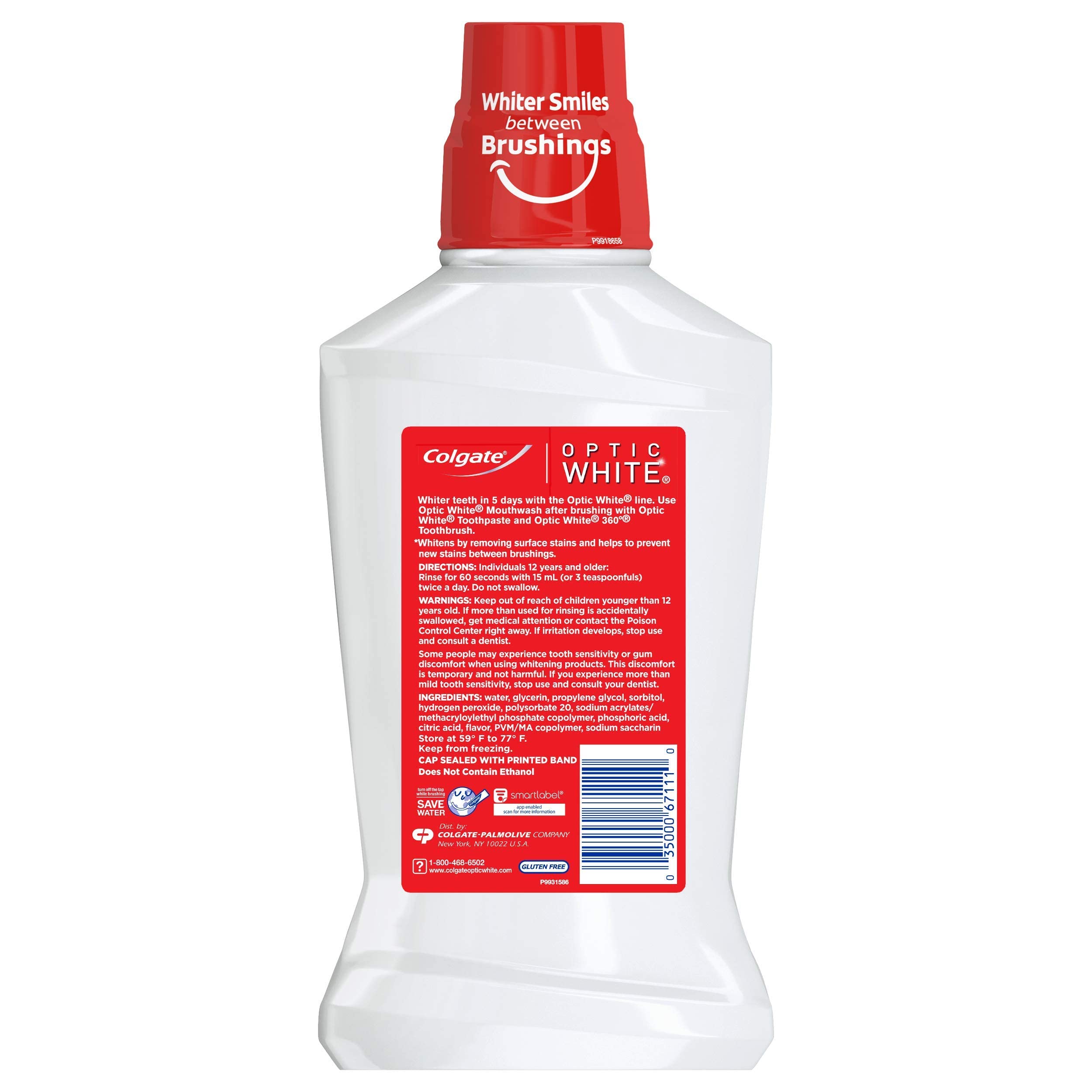 Colgate Optic White Multi-Care Whitening Rinse - High Impact White - ICY Fresh Mint - Net Wt. 16 FL OZ (473 mL) Per Bottle - Pack of 3 Bottles