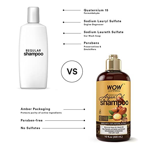 WOW Skin Science Moroccan Argan Oil Shampoo, Sulfate Free and Moisturizing Shampoo for Dry Damaged Hair for Women & Men, 10.1 Fl Oz