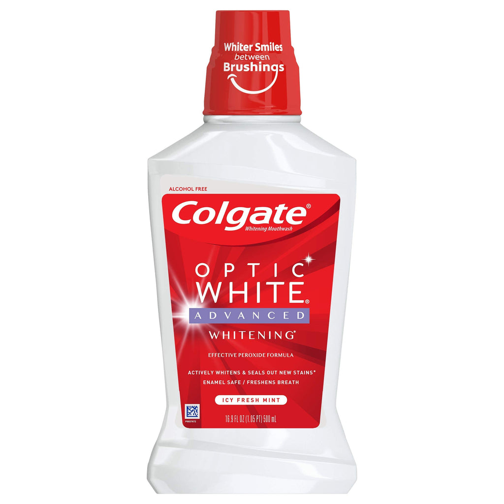 Colgate Optic White Multi-Care Whitening Rinse - High Impact White - ICY Fresh Mint - Net Wt. 16 FL OZ (473 mL) Per Bottle - Pack of 3 Bottles