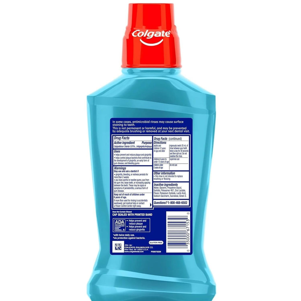 Colgate Total Gum Health Antiplaque Mouthwash, Clean Mint 16.90 oz (Pack of 7)