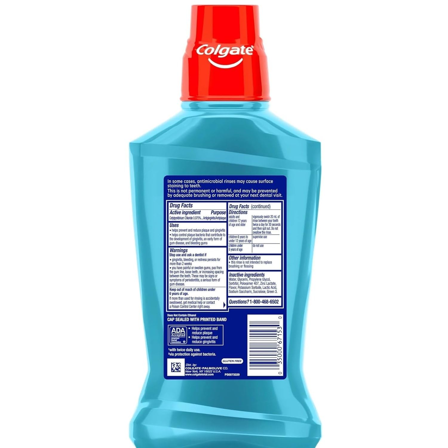 Colgate Total Gum Health Antiplaque Mouthwash, Clean Mint 16.90 oz (Pack of 7)