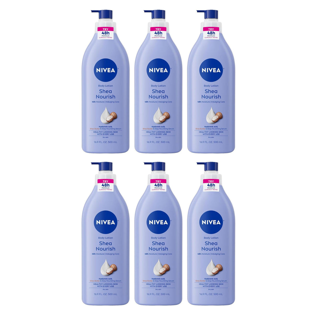 Nivea Shea Daily Moisture Body Lotion 16.9 Ounce Pump (Dry Skin) (500ml) (6 Pack) - Packaging May Vary