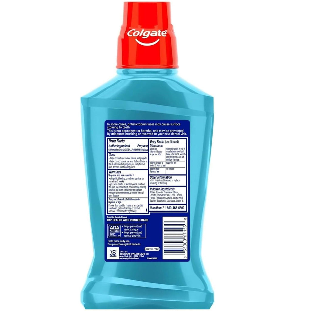 Colgate Total Gum Health Antiplaque Mouthwash, Clean Mint 16.90 oz (Pack of 4)