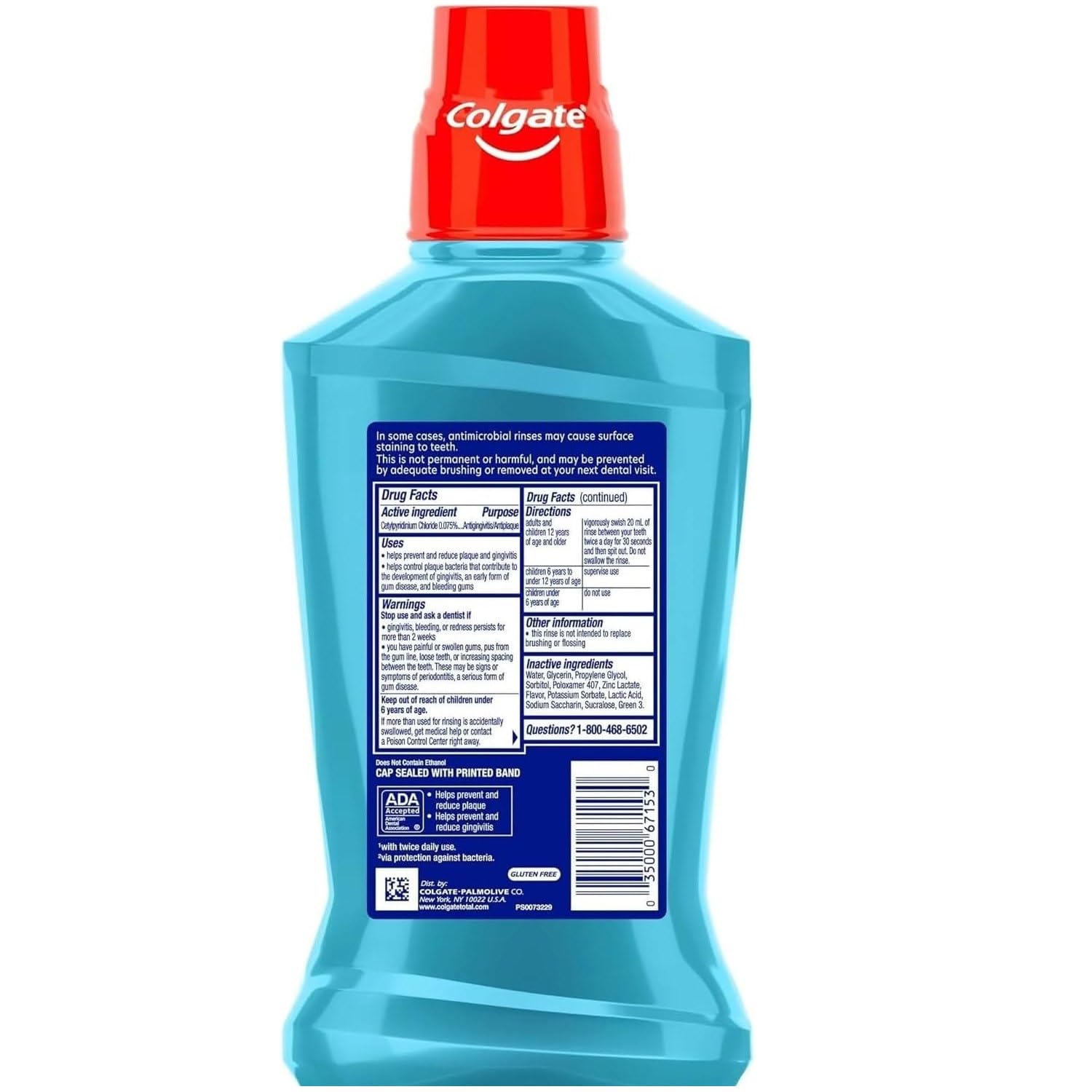 Colgate Total Gum Health Antiplaque Mouthwash, Clean Mint 16.90 oz (Pack of 4)