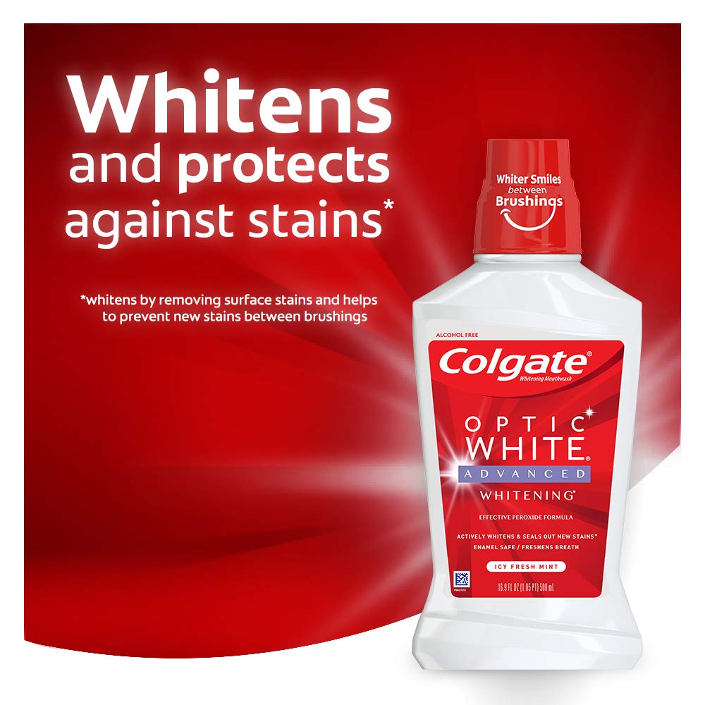 Colgate Optic White Whitening Mouthwash, Fresh Mint - 473mL, 16 fluid ounce