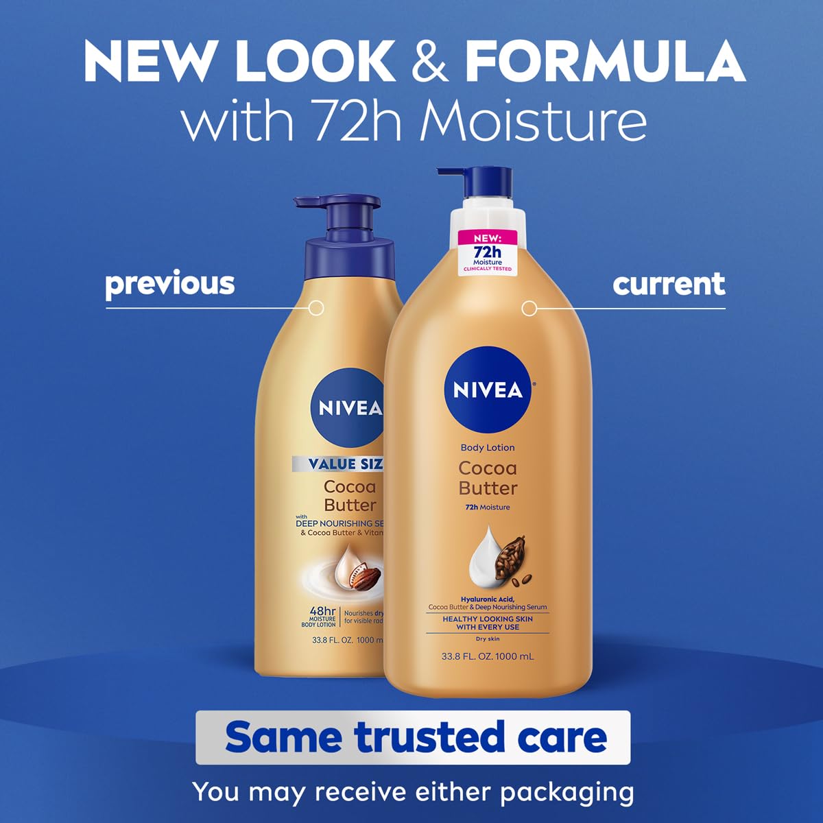 NIVEA Cocoa Butter Body Lotion for Dry Skin with Hyaluronic Acid, Cocoa Butter and Deep Nourishing Serum, 72-Hour Body Moisturizer, 16.9 Fl Oz Pump Bottle