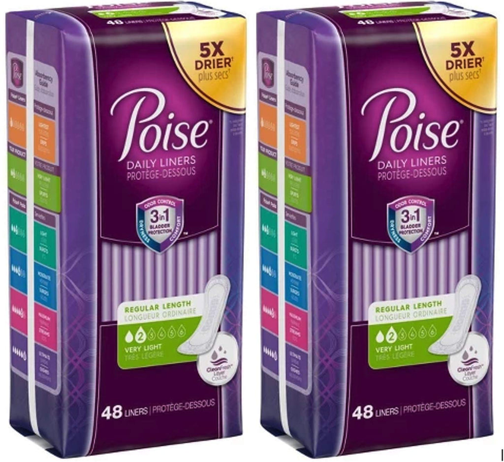 Poise Pantiliners Regular Length Very Light Absorbency 48ct Each (Pack of 2)