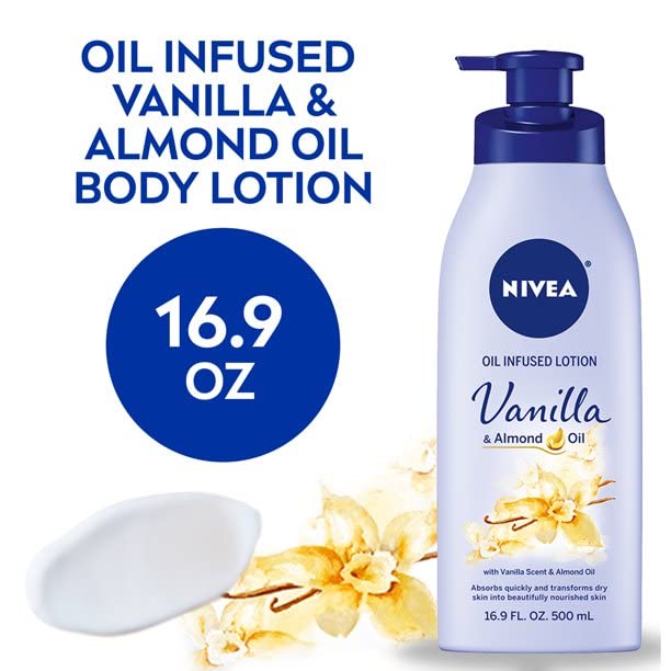 NIVEA Lotion Oil-Infused Vanilla/Almond Oil 16.9 Ounce Pump (500ml) (2 Pack)