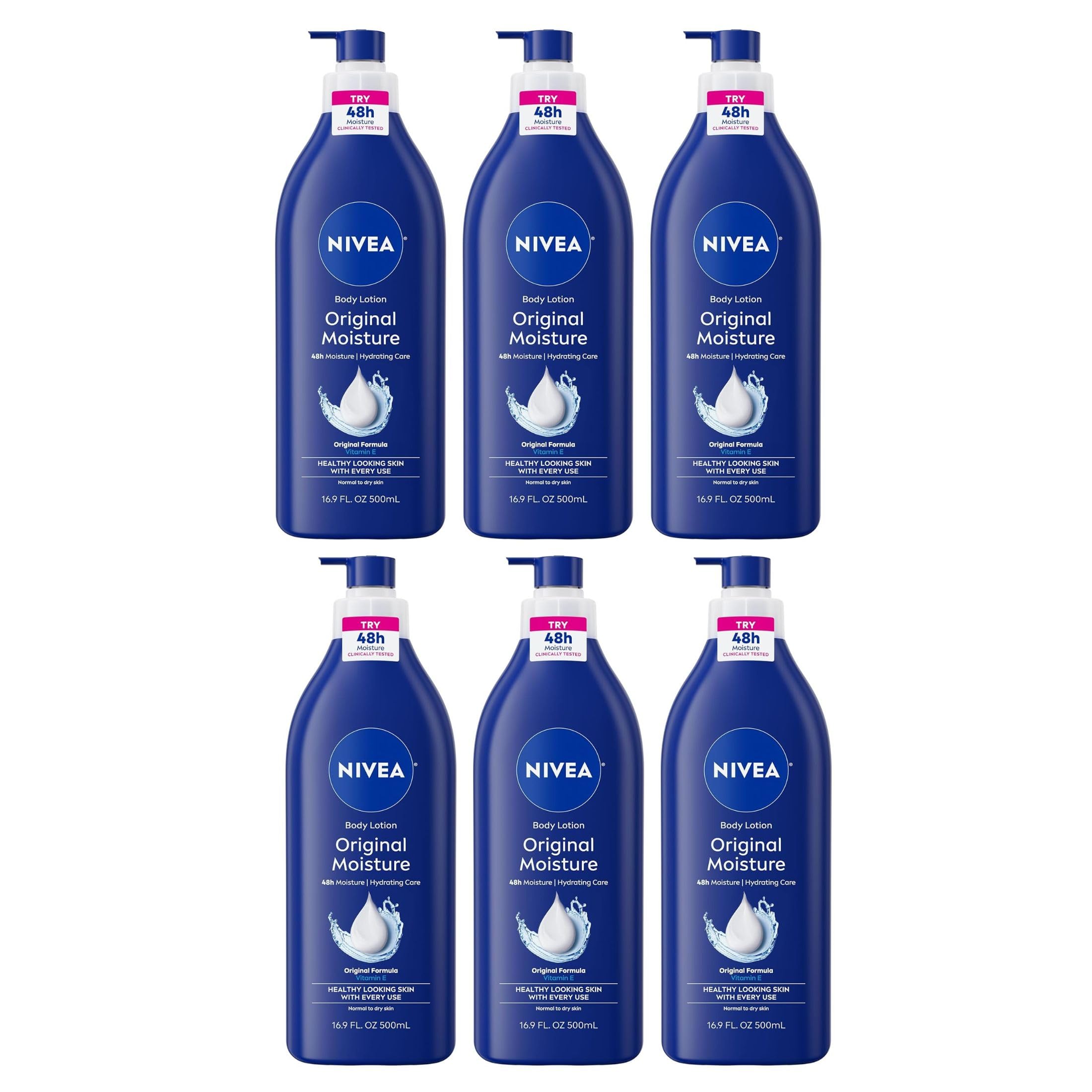 NIVEA Lotion Original Daily Moisture 16.9 Ounce Pump (Normal to Dry Skin) (500ml) (6 Pack)