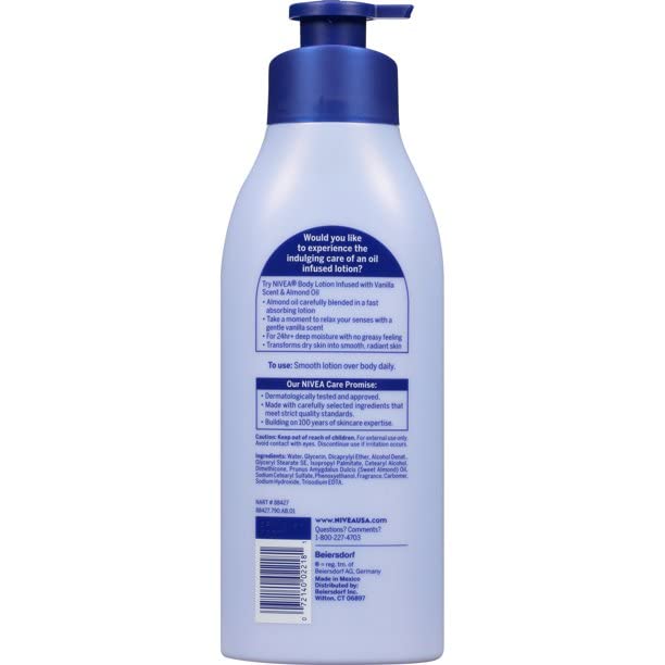 NIVEA Lotion Oil-Infused Vanilla/Almond Oil 16.9 Ounce Pump (500ml) (2 Pack)