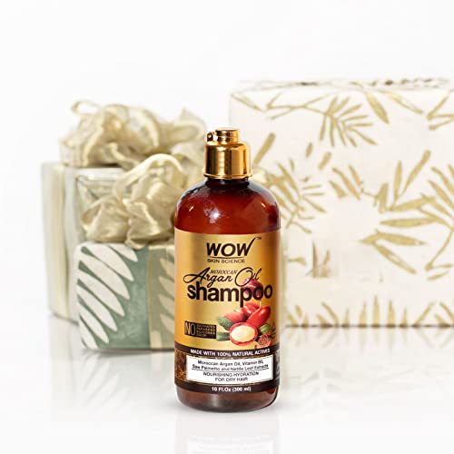 WOW Skin Science Moroccan Argan Oil Shampoo, Sulfate Free and Moisturizing Shampoo for Dry Damaged Hair for Women & Men, 10.1 Fl Oz