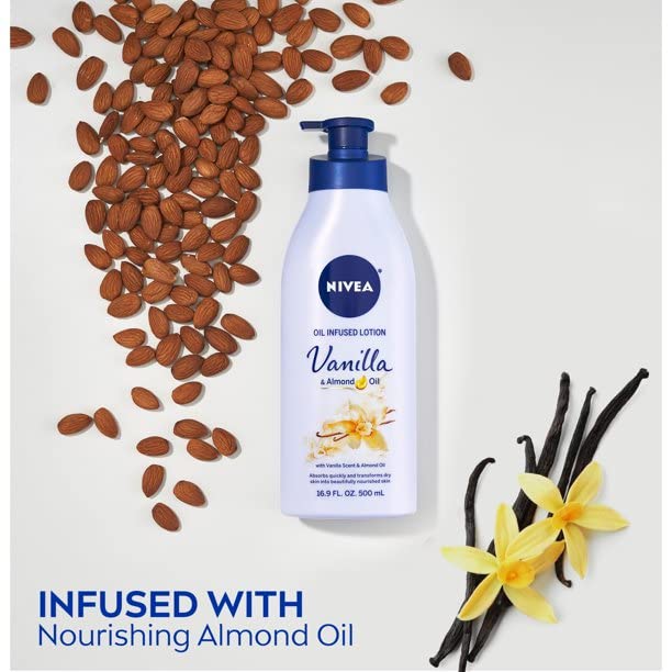 NIVEA Lotion Oil-Infused Vanilla/Almond Oil 16.9 Ounce Pump (500ml) (2 Pack)
