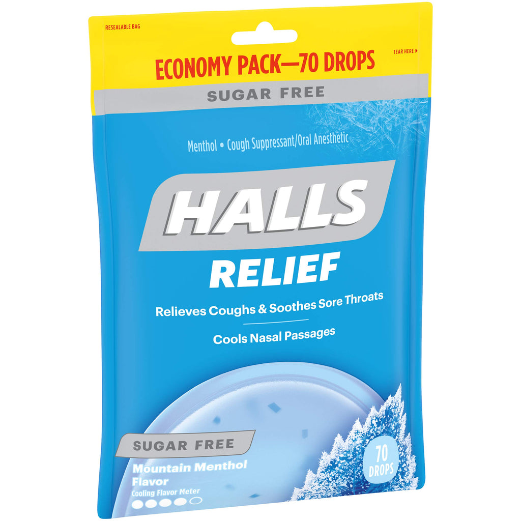 HALLS Relief Mountain Menthol Sugar Free Cough Drops, Economy Pack, 70 Drops