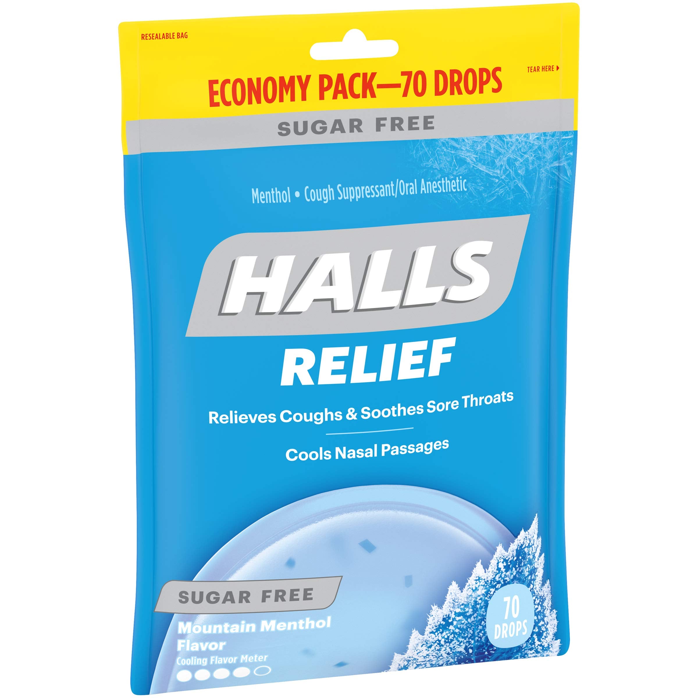 HALLS Relief Mountain Menthol Sugar Free Cough Drops, Economy Pack, 70 Drops