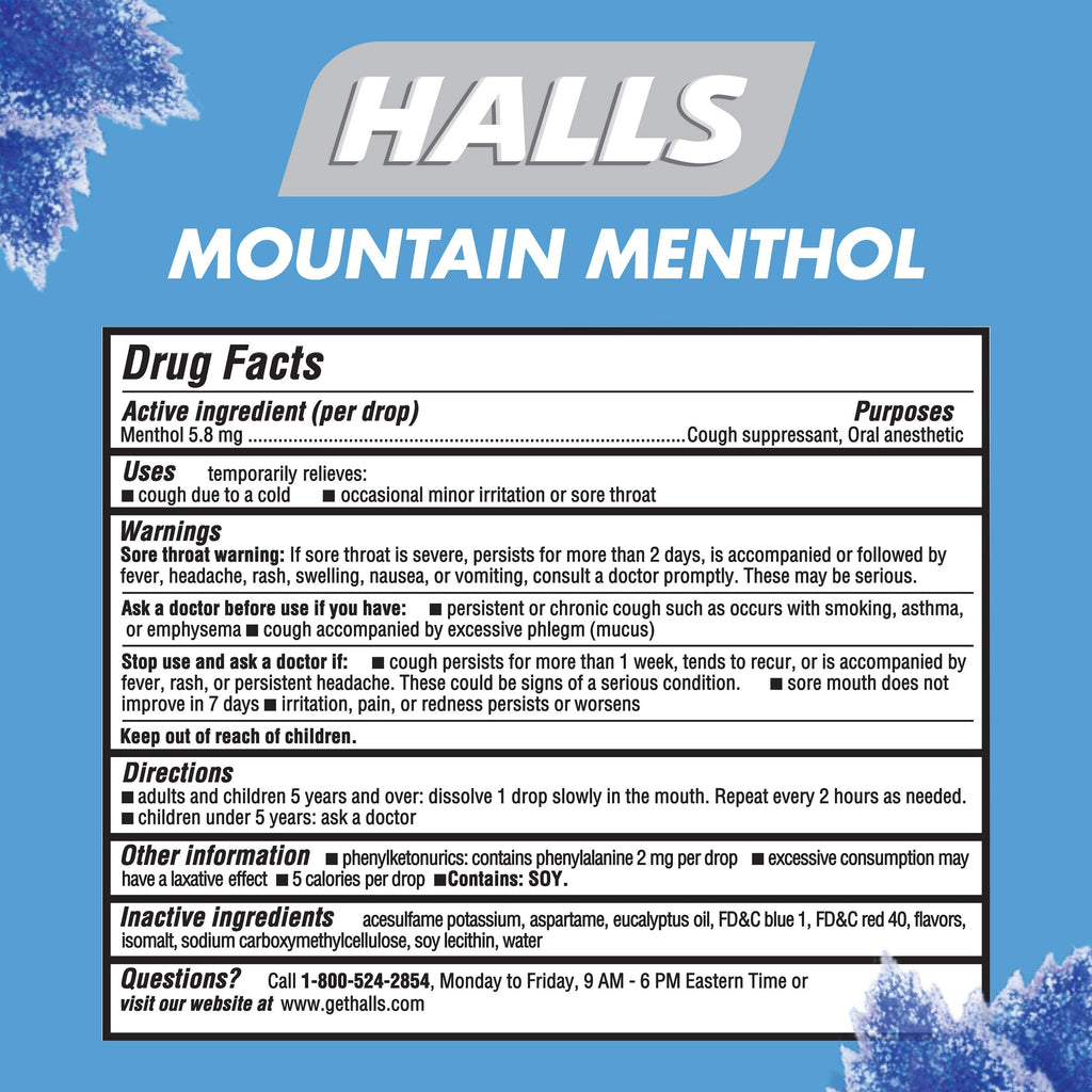HALLS Relief Mountain Menthol Sugar Free Cough Drops, Economy Pack, 70 Drops
