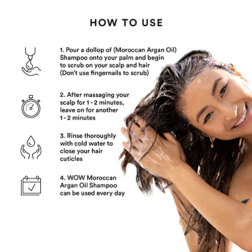 WOW Skin Science Moroccan Argan Oil Shampoo, Sulfate Free and Moisturizing Shampoo for Dry Damaged Hair for Women & Men, 10.1 Fl Oz