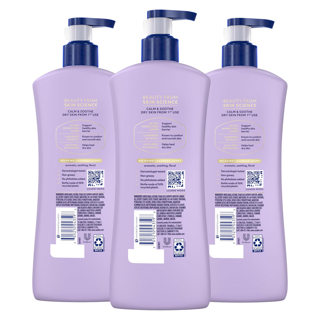 Vaseline Intensive Care Calm Healing Body Lotion for Dry Skin with Ultra-Hydrating Lipids and Lavender Extract to Heal Restore 20.3 oz